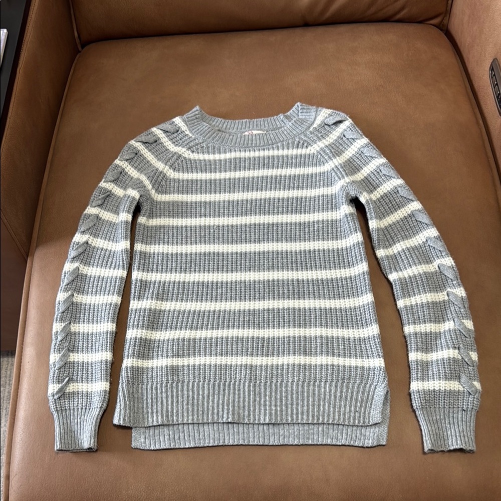 Gray and White Striped Knit Sweater
